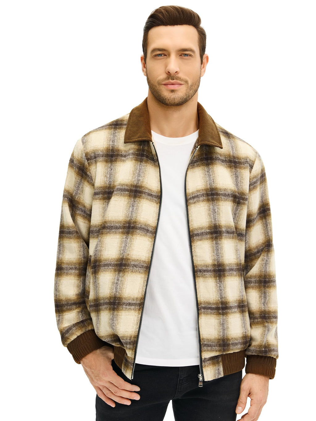 HOTake Men's Flannel Jackets Lightweight Fleece Jacket with Collar Small Brown