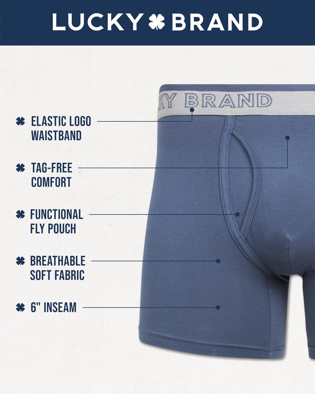 Lucky Brand Mens Boxer Briefs - 6 Pack Soft Stretch Mens Underwear with Functional Fly Pouch Boxers for Men (Sizes: S-2XL), Size Large, Indigo/Light Green/Charcoal Grey