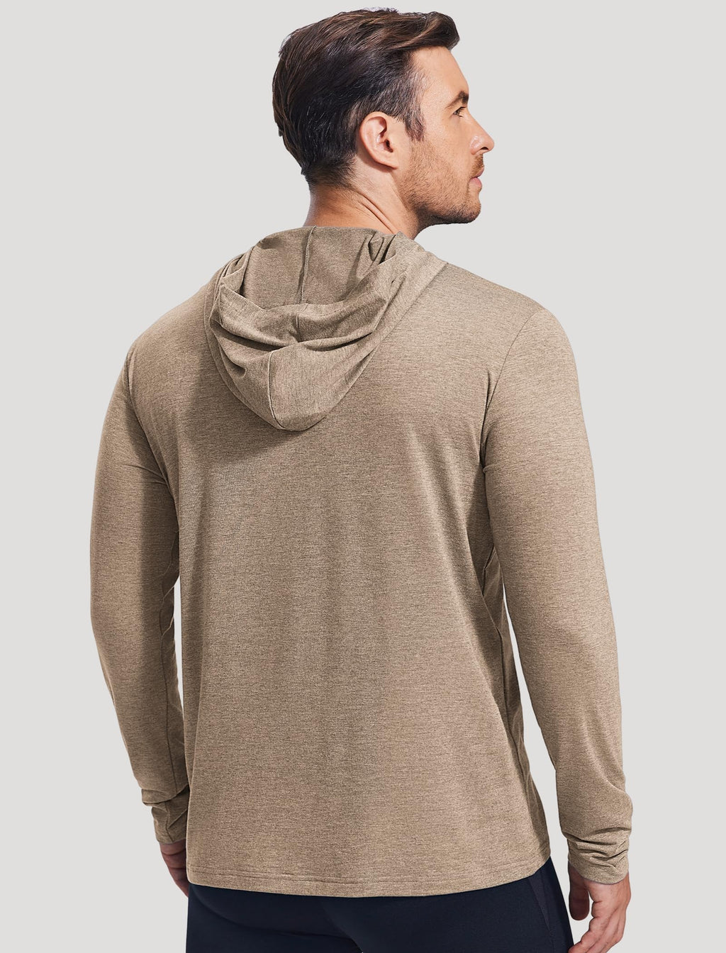 PINSPARK Men's Active Long Sleeve Hoodie Pullover Lightweight Sweatshirts Quick Dry Running Hiking Shirts Khaki