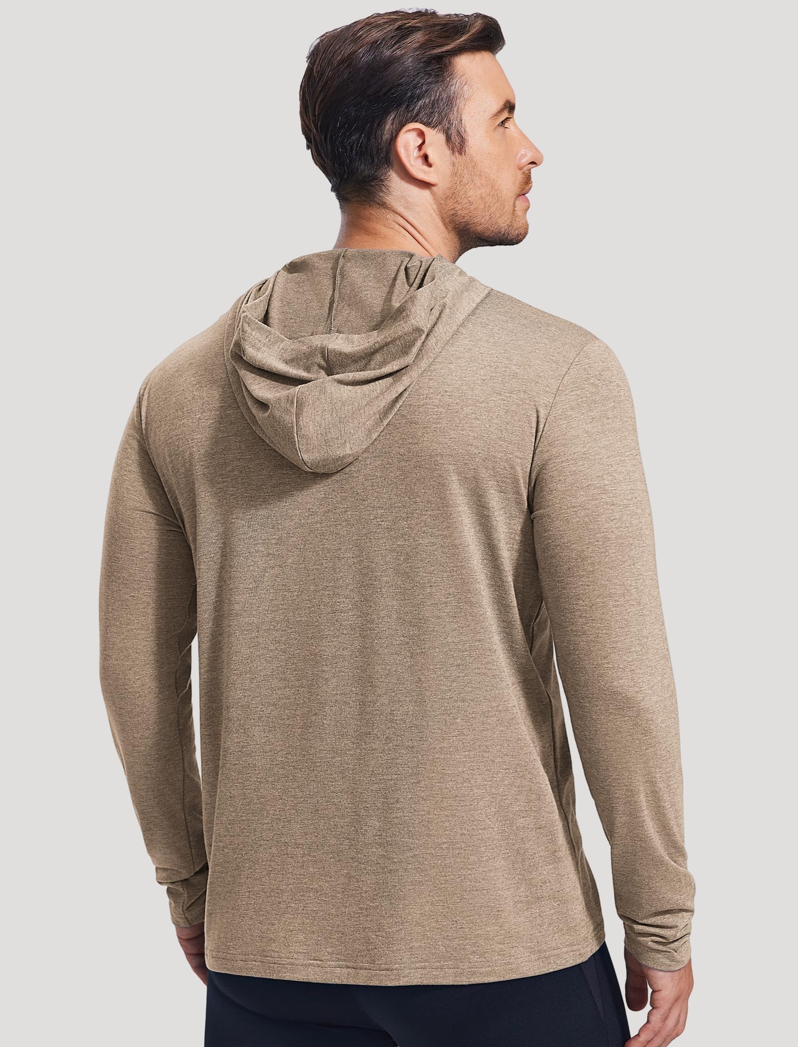 PINSPARK Men's Active Long Sleeve Hoodie Pullover Lightweight Sweatshirts Quick Dry Running Hiking Shirts Khaki
