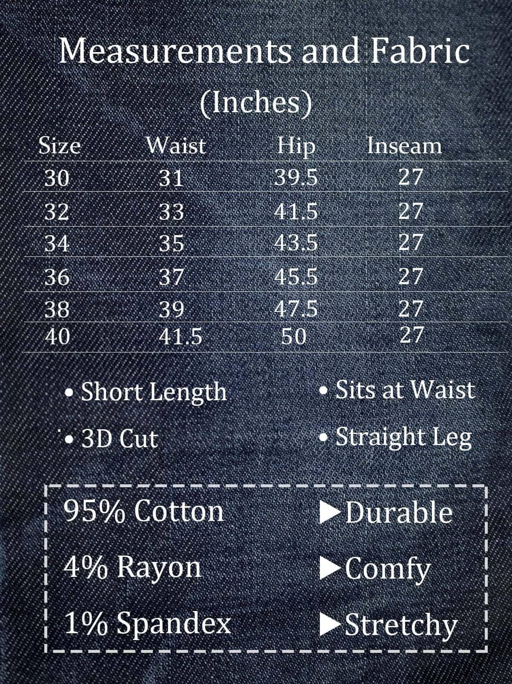 AbleTree Jeans for Short Men 27" Original Straight Taper Fit Short Length Casual Stretch Denim Pants AT01 Medium Blue