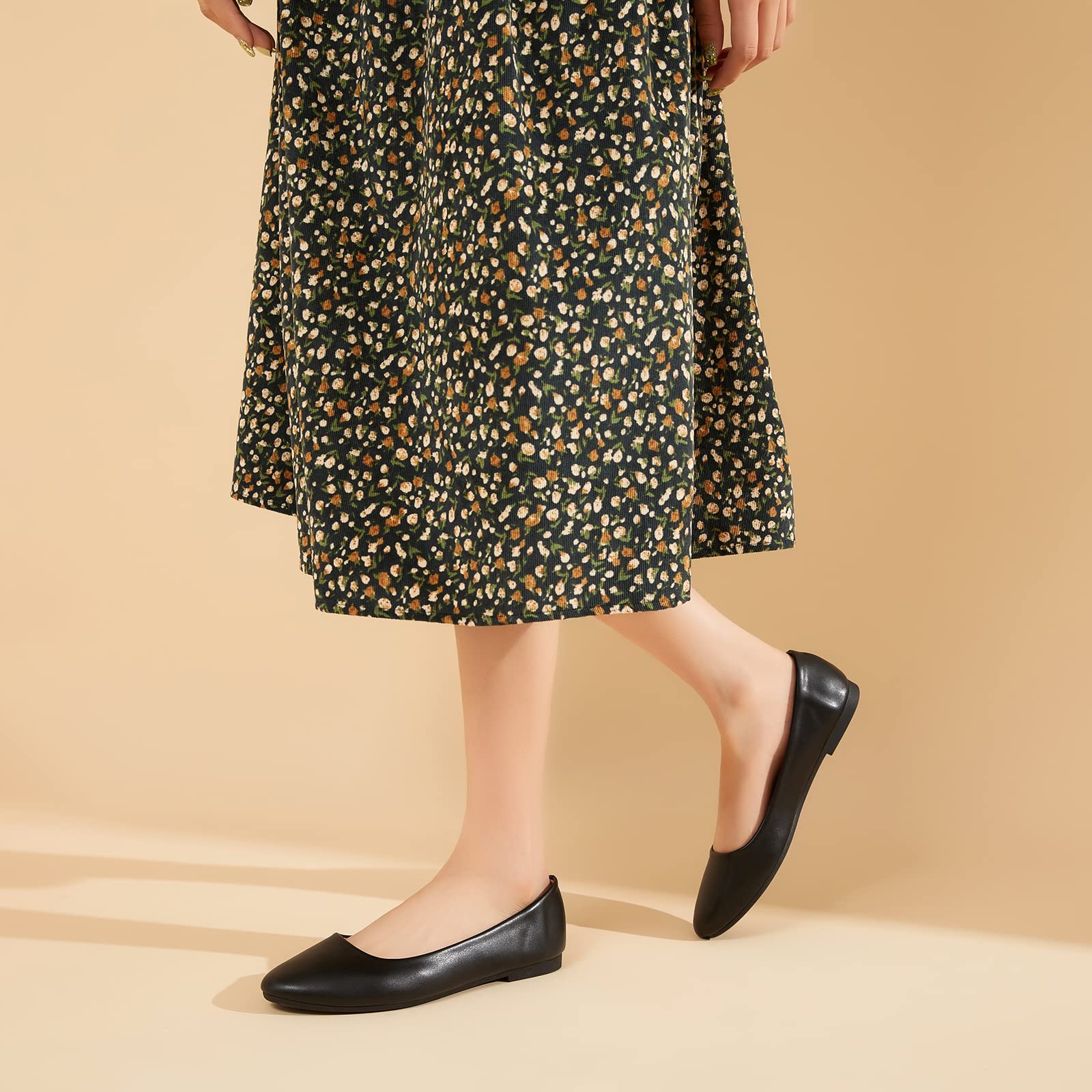 hash bubbie Women's Flats Shoes Ballet Flats Dress Shoes Comfortable PU Leather Slip on Shoes for Women(Black .US8)