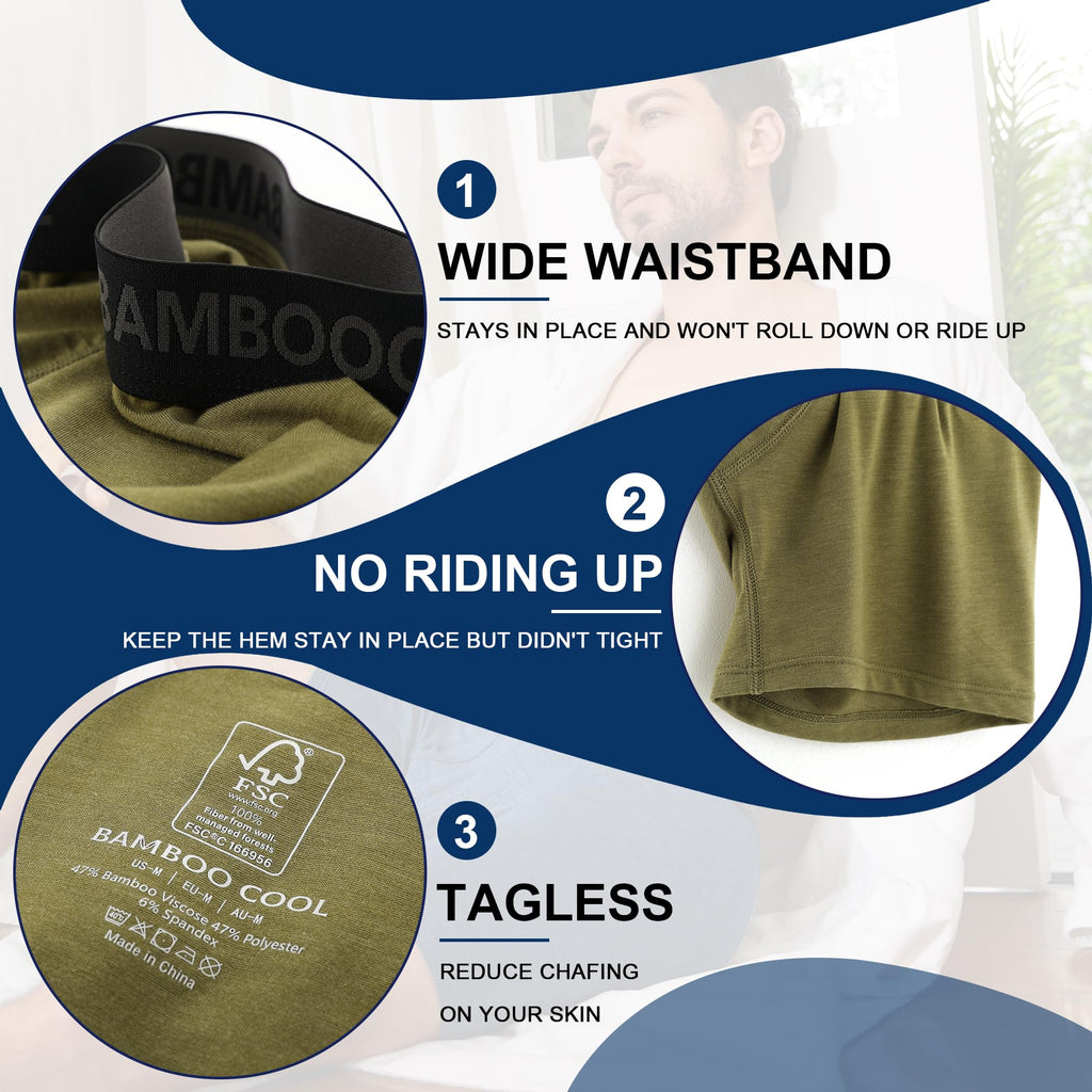 BAMBOO COOL Men's Underwear Breathable Boxer Briefs with Fly Moisture-Wicking Lightweight Underwear