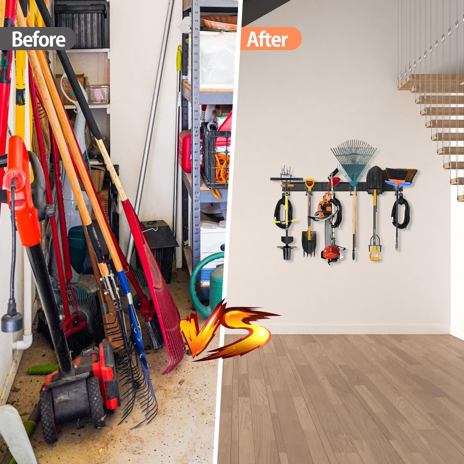 Waturis Tool Storage Rack, 48 Inch Heavy Duty Garage Wall Organzier, 13Pcs Adjustable Garden Tool Organizer for Garage Storage Organization Yard Shed Tool Organizer