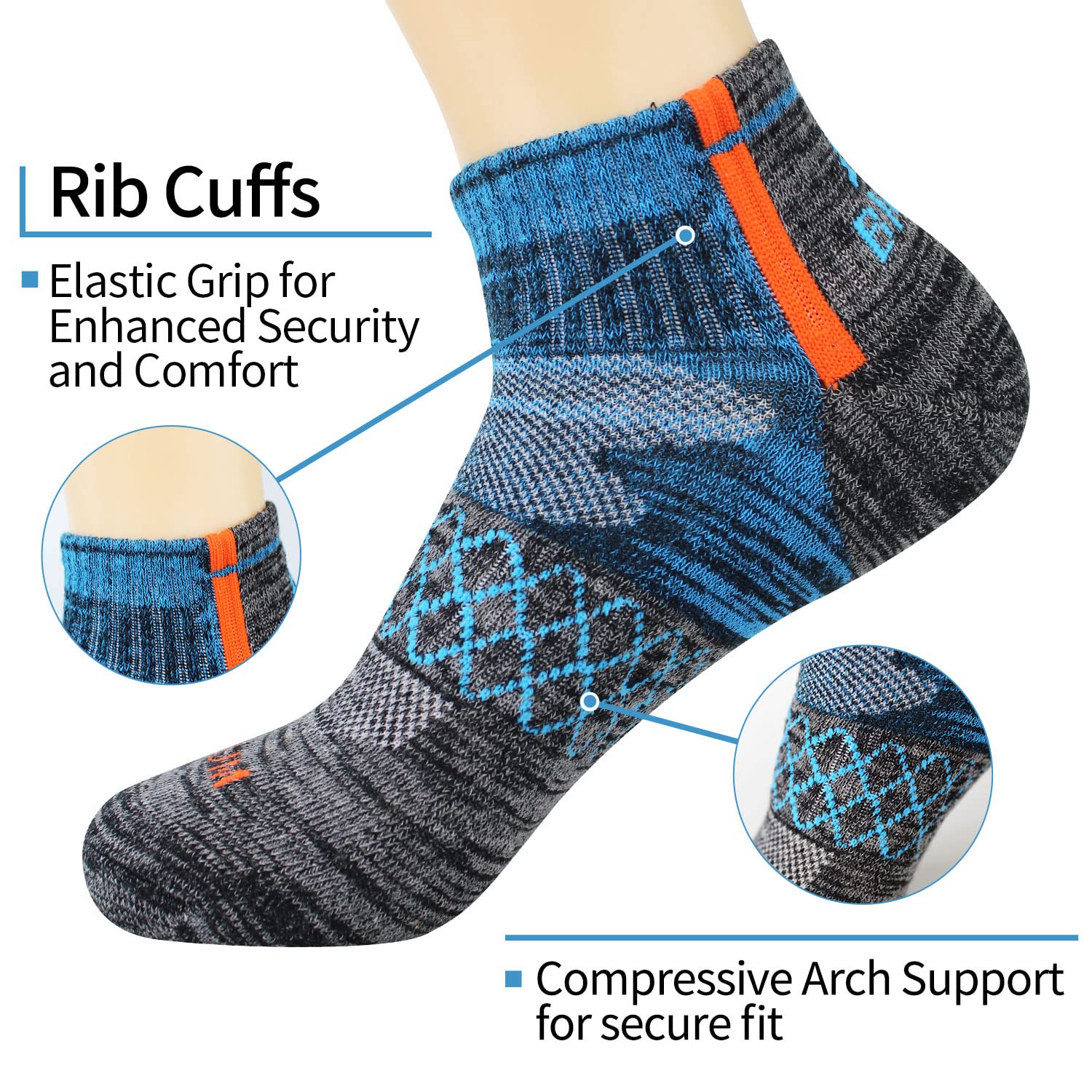 BIOAUM Men's Atheltic Socks Size 10-13 - 6 Pairs Cotton Quarter Socks for Running