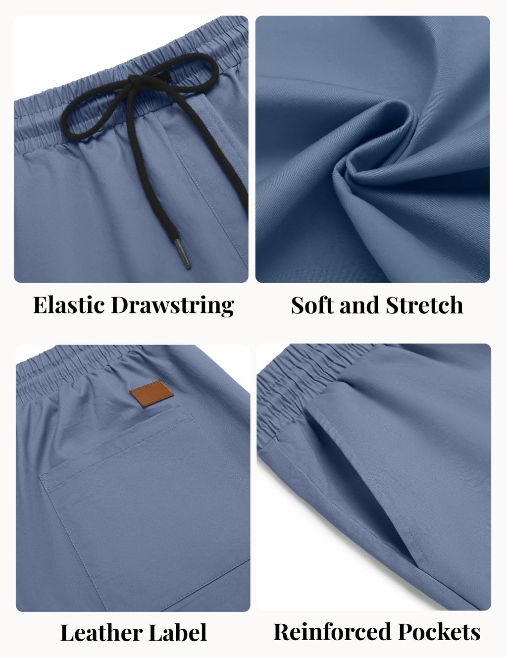 COOFANDY Men's Summer Beach Shorts Lightweight Elastic Waist Drawstring Golf Shorts Denim Blue