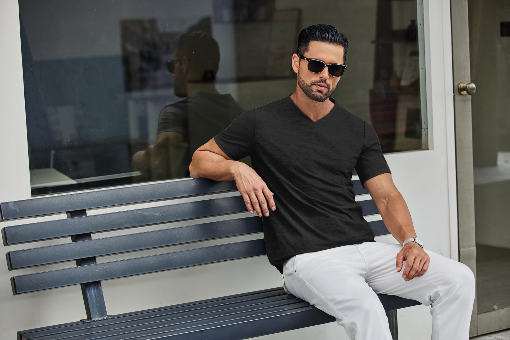 COOFANDY Men's T Shirts Short Sleeve Classic V Neck T-Shirt Casual Summer Basic Tee Shirt Black