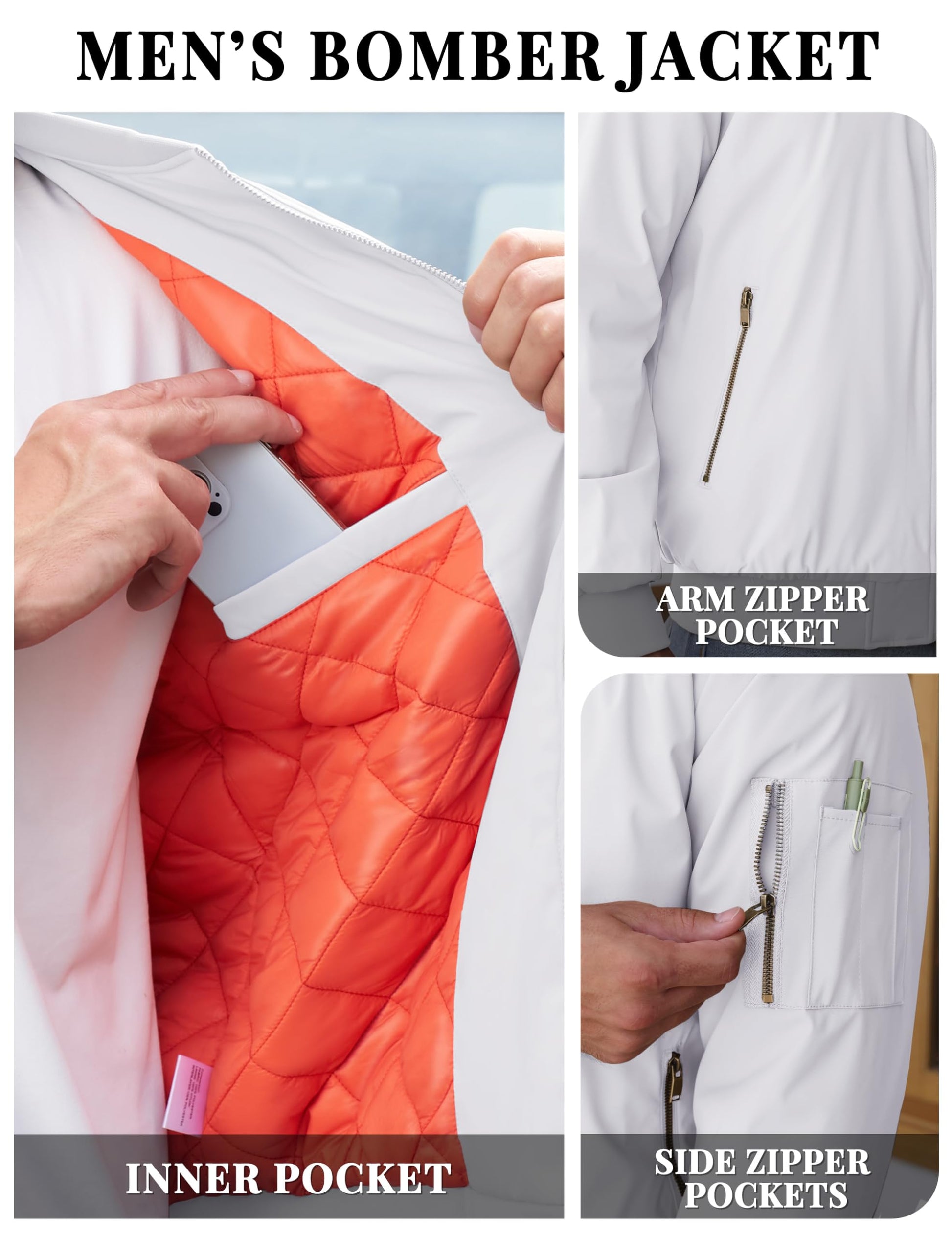 TACVASEN Men's Jackets Full Zip Up Winter Warm Fleece Liner Work Coats Outwear White, XL