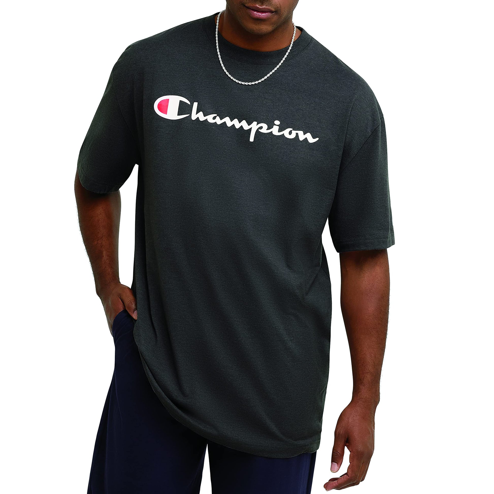 Champion mens Classic T-shirt, Script Logo T Shirt, Granite Heather-y07718, Large US