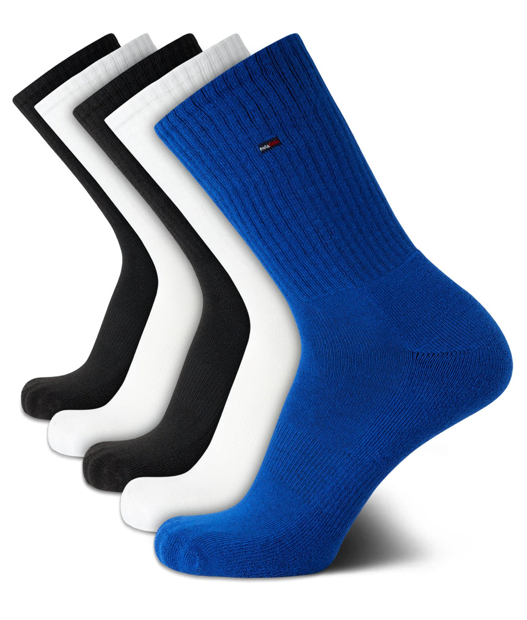 Tommy Hilfiger Men's Athletic Socks - Cushioned Crew Socks (5 Pack), Size 7-12, Blue Logo