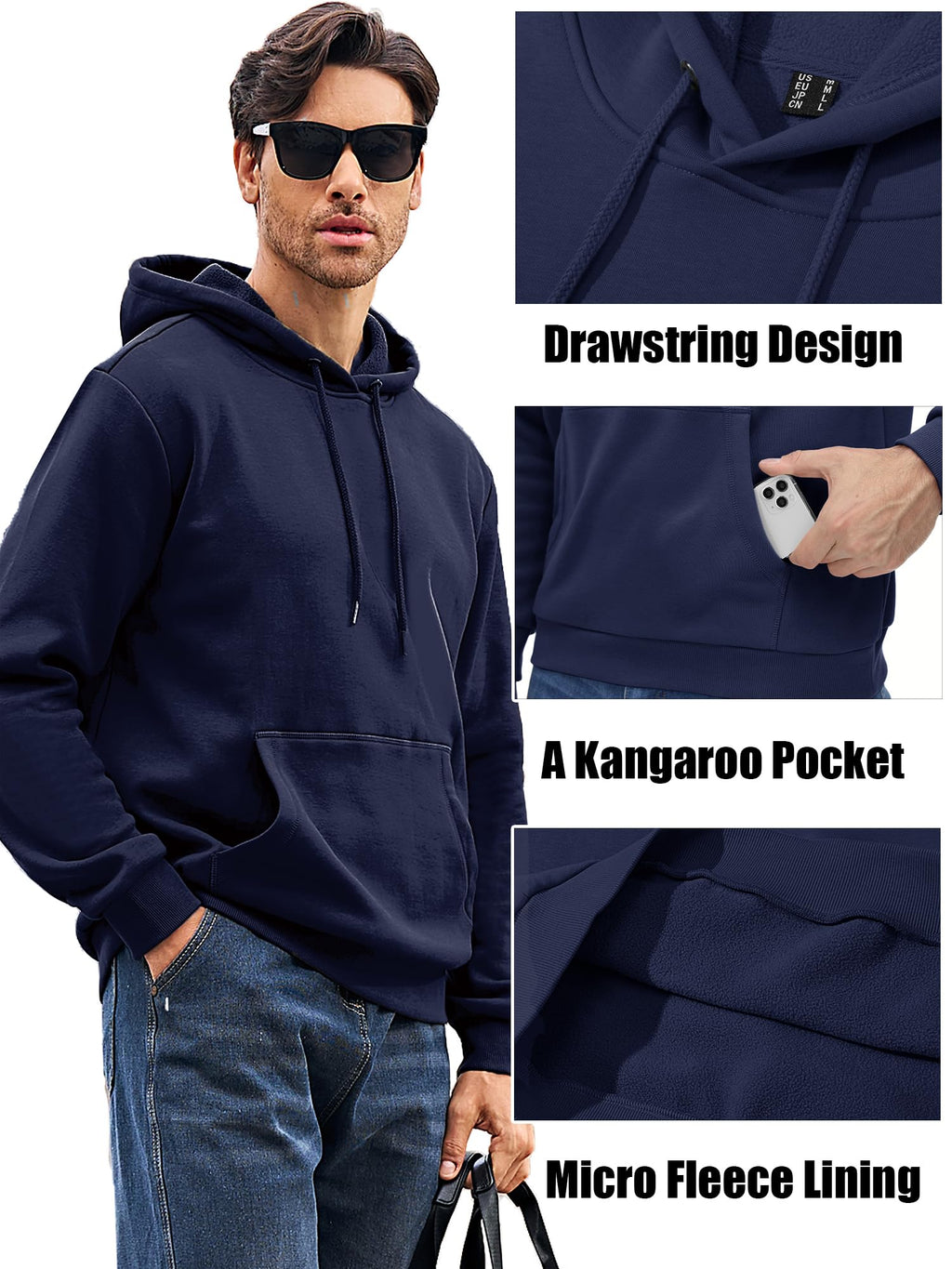 MAGCOMSEN Men's Casual Pullover Hoodies Long Sleeve Hooded Sweatshirts Athletic Sweatshirts Active Sportswear Fall Spring Pullover Navy M