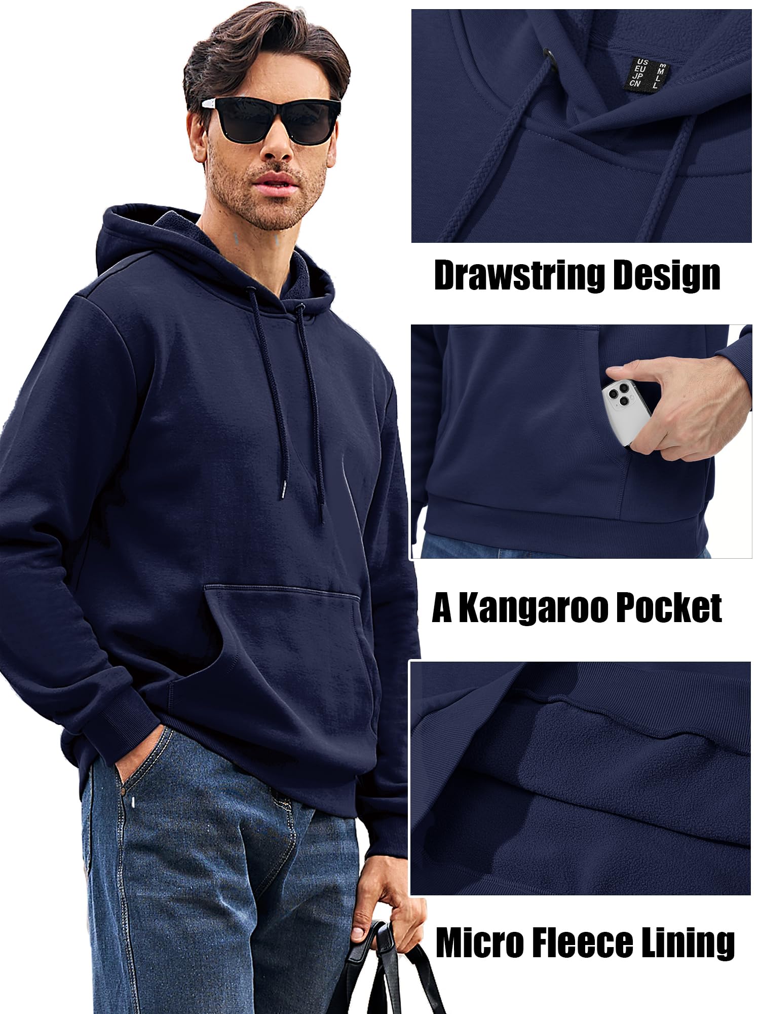 MAGCOMSEN Men's Casual Pullover Hoodies Long Sleeve Hooded Sweatshirts Athletic Sweatshirts Active Sportswear Fall Spring Pullover Navy M