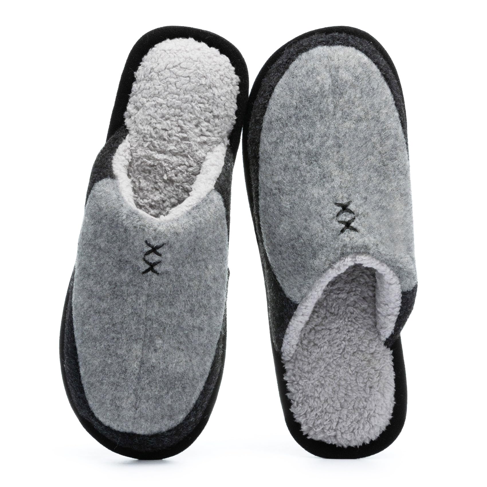 GOEWY Mens Two-Tone Scuff Slippers with Memory Foam Cozy Warm Slip On House Shoes for Indoor Outdoor Gifts for Men Him Dad