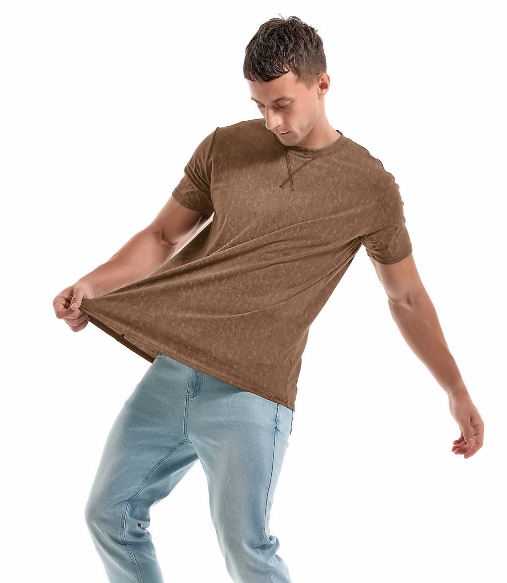 KLIEGOU Men's T-Shirts - Elasticity Cotton Crew Neck Tees 2166 Khaki XXL