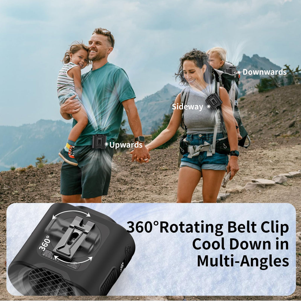 Socool 14500mAh Portable Waist Fan Clip on Belt 360 Rotation Wearable Rechargeable Personal Shirt Fan, 67H Cooling 5-Speed Battery Operated with Light, Neck Fan Hands-Free for Outdoor Jobsite Camping