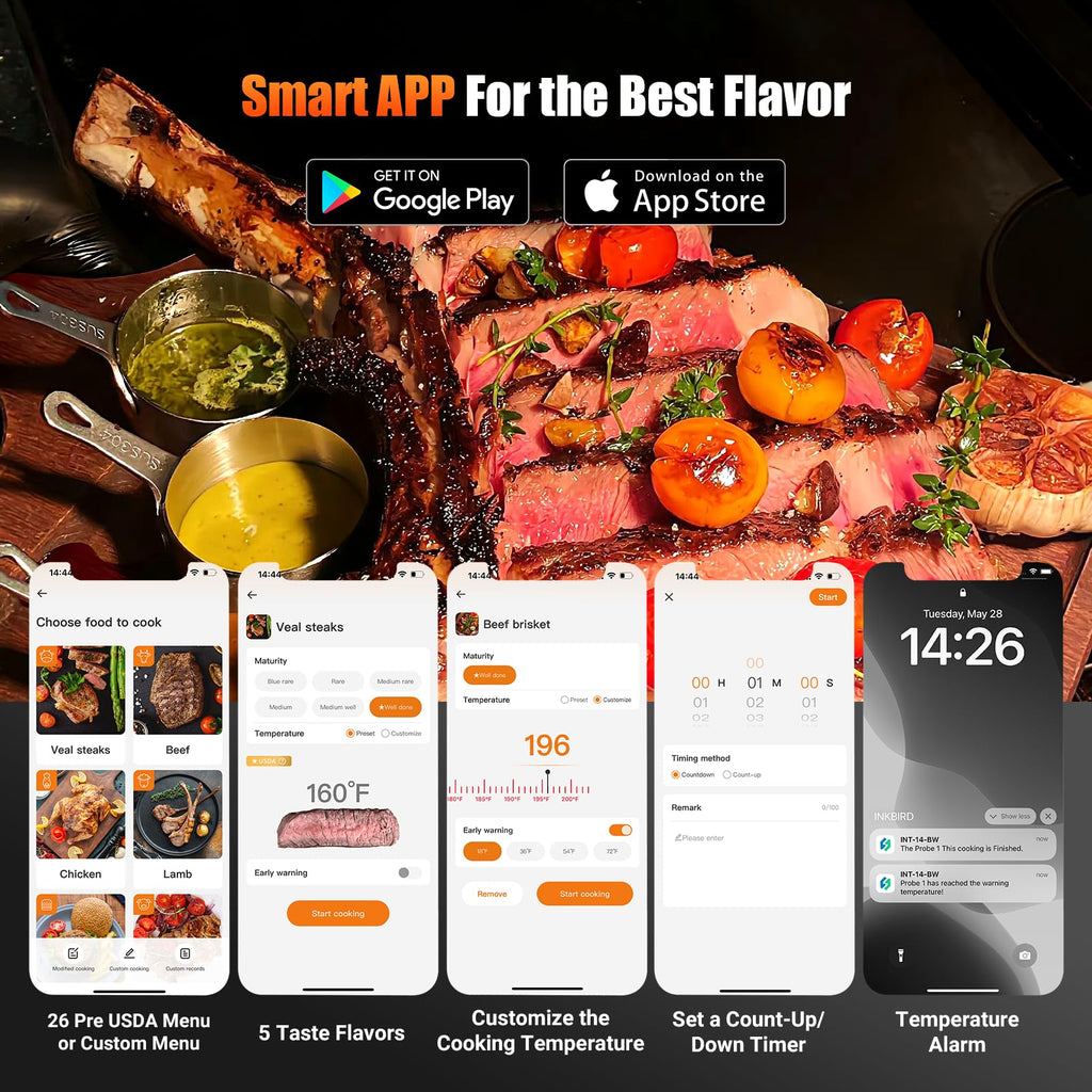 4-Probe WiFi Wireless Meat Thermometer with 360°Readable LCD Standalone Base, WiFi and Bluetooth 5.3 Unlimited Range, IPX8 Waterproof Food Kitchen Thermoemter for BBQ, Grill, Smoker, Oven, Rotisserie