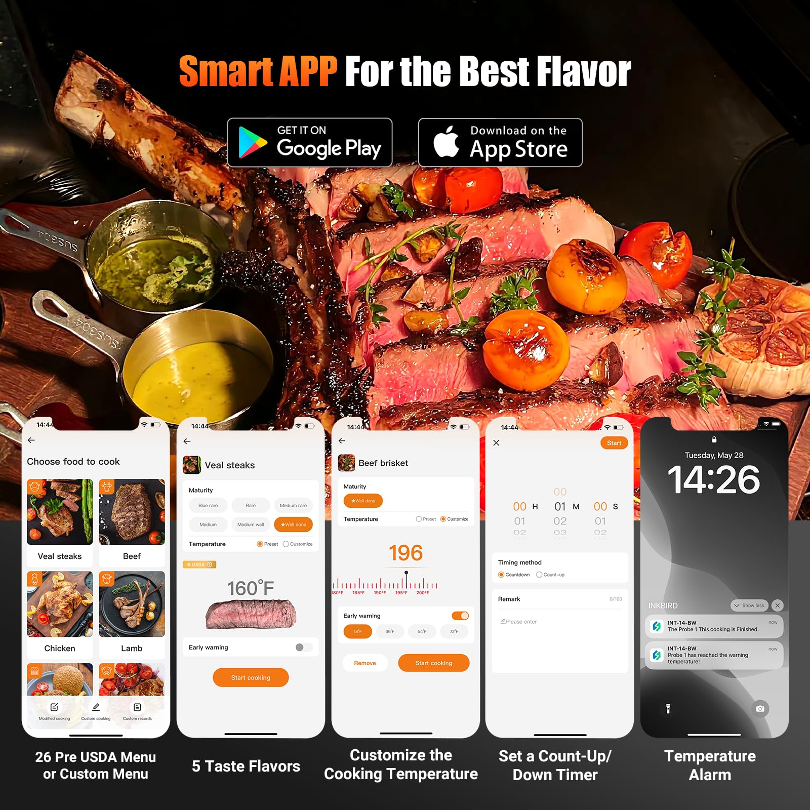 4-Probe WiFi Wireless Meat Thermometer with 360°Readable LCD Standalone Base, WiFi and Bluetooth 5.3 Unlimited Range, IPX8 Waterproof Food Kitchen Thermoemter for BBQ, Grill, Smoker, Oven, Rotisserie