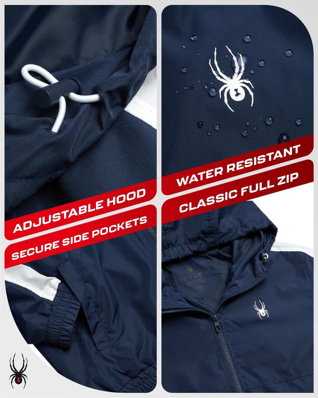 Spyder Mens Windbreaker Jacket - Lightweight Wind & Water-Resistant Hooded Zip Up Jacket for Travel Running Golf & Daily Wear, Size Large, True Navy