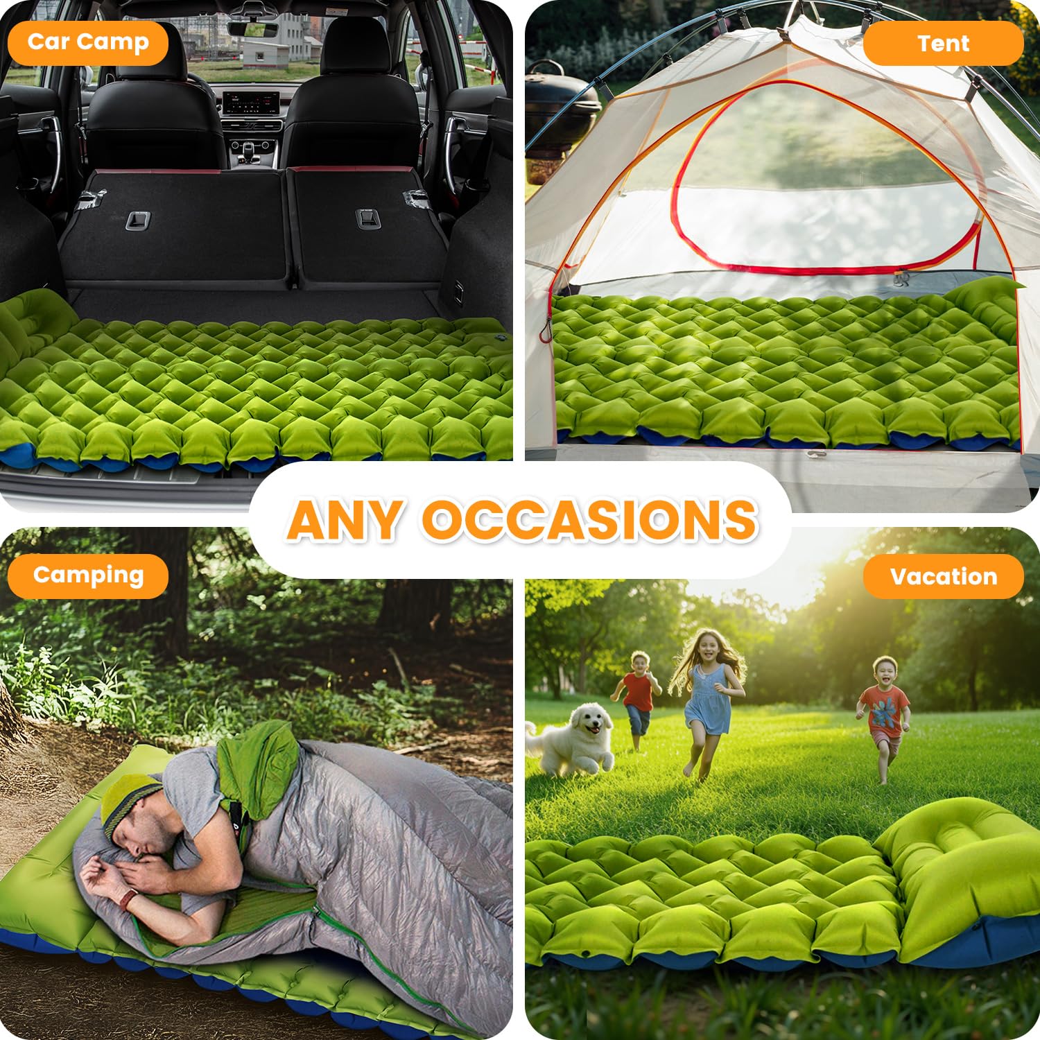 Oramoose Camping Sleeping Pad, 4in Thick Ultralight Inflatable Camping Mat with Pillow, Built-in Foot Pump Sleeping Mat, Wide Compact Camping Pad for Travel Tent Hiking Backpacking Trip Car Camp Gear