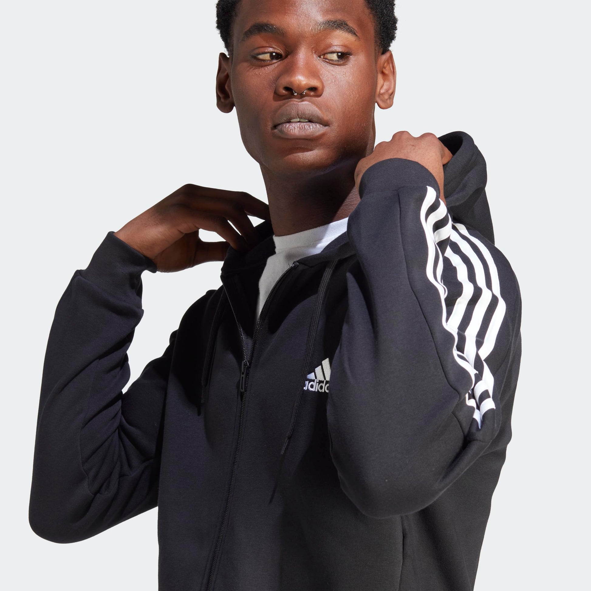 adidas Men's Essentials Fleece 3-Stripes Full-Zip, Black, Medium