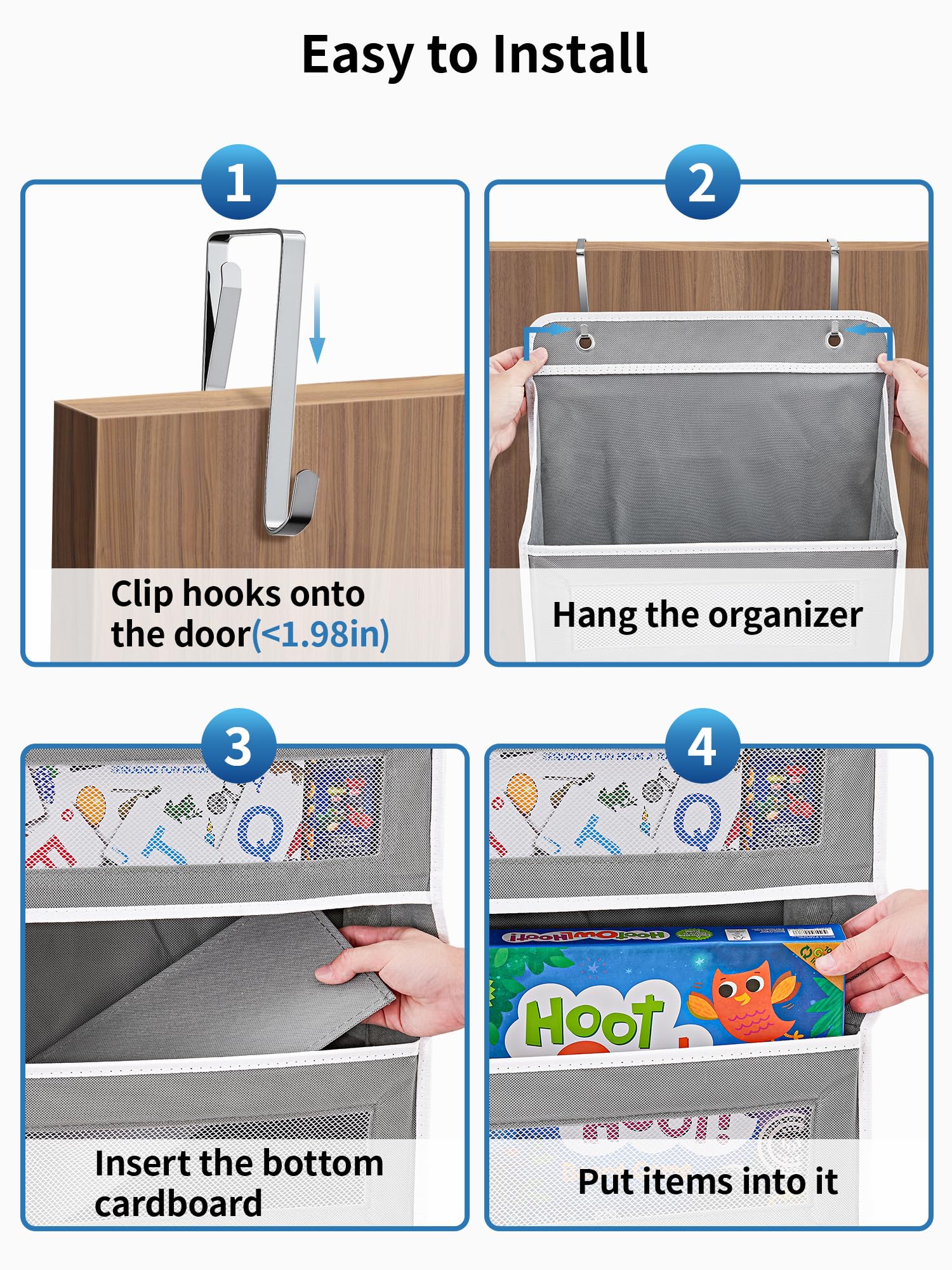 JARLINK Over The Door Organizer Storage, 5 Shelf Hanging Door Organizer with 5 Large Capacity Pockets, Anti Tilt 44 lb Load Behind Door Storage for Bedroom, Bathroom, Pantry, Nursery, (Grey)