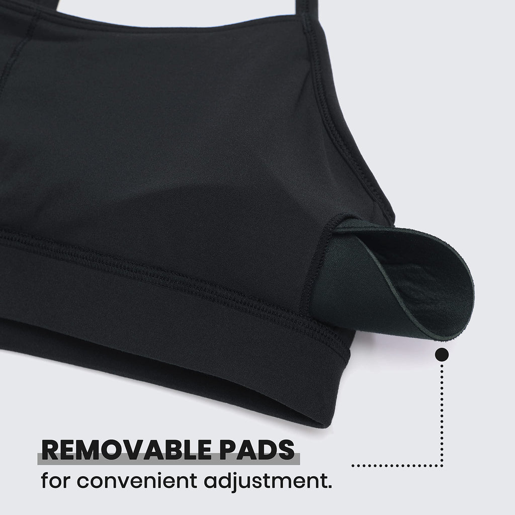 CRZ YOGA Butterluxe Womens Y Back Sports Bra - Padded Racerback Low Impact Spaghetti Thin Strap Workout Yoga Top Black Medium