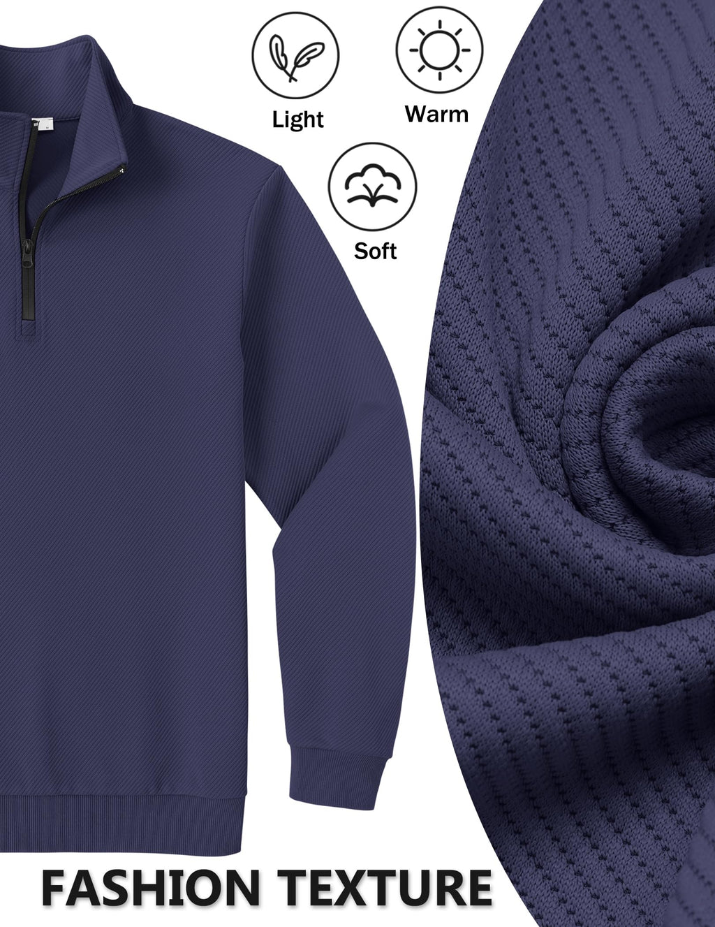 COOFANDY Mens Sweaters and Pullovers Light Weight 1/4 Zip Polo Sweatshirts Soft Stylish Quilted Sweatshirt Navy Blue