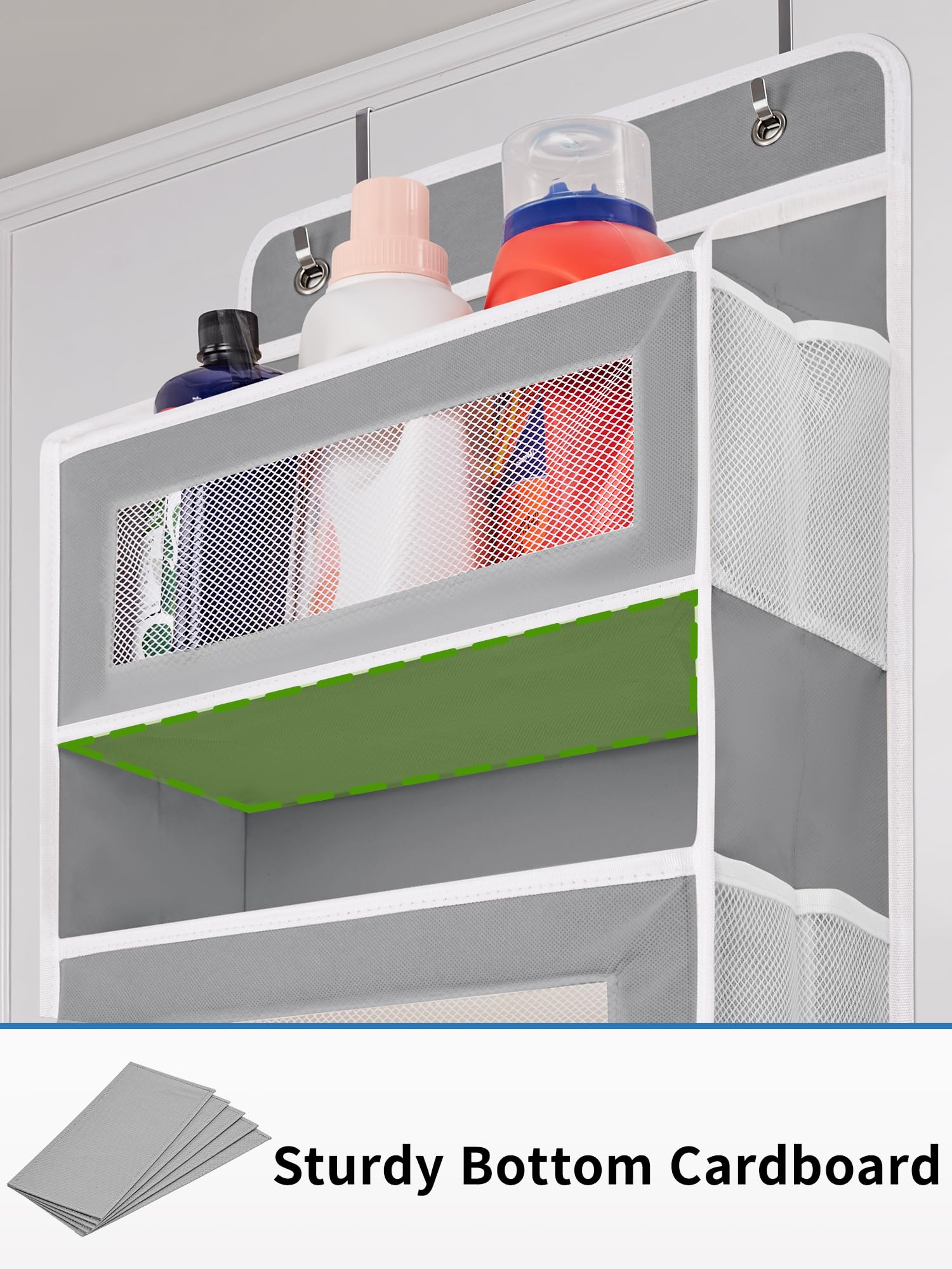 JARLINK Over The Door Organizer Storage, 5 Shelf Hanging Door Organizer with 5 Large Capacity Pockets, Anti Tilt 44 lb Load Behind Door Storage for Bedroom, Bathroom, Pantry, Nursery, (Grey)