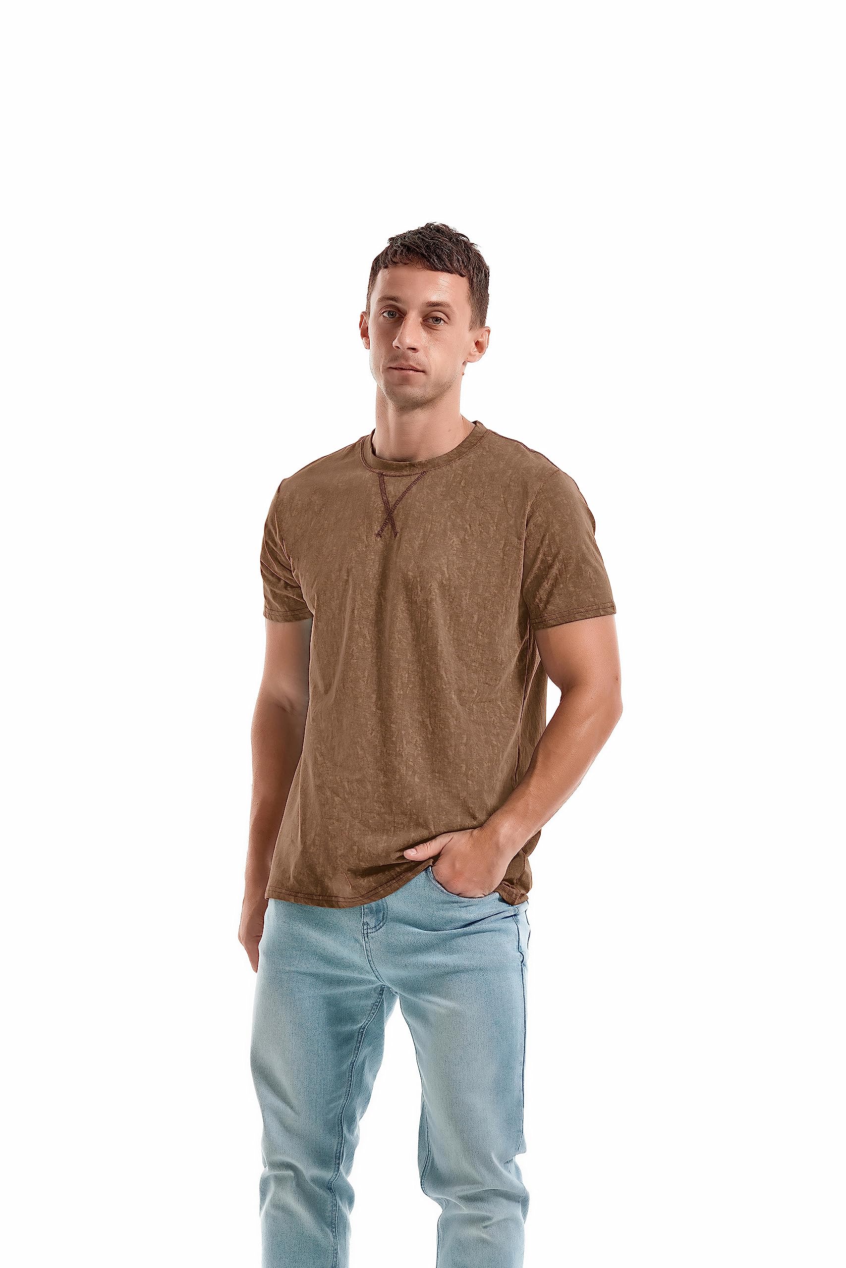 KLIEGOU Men's T-Shirts - Elasticity Cotton Crew Neck Tees 2166 Khaki XXL