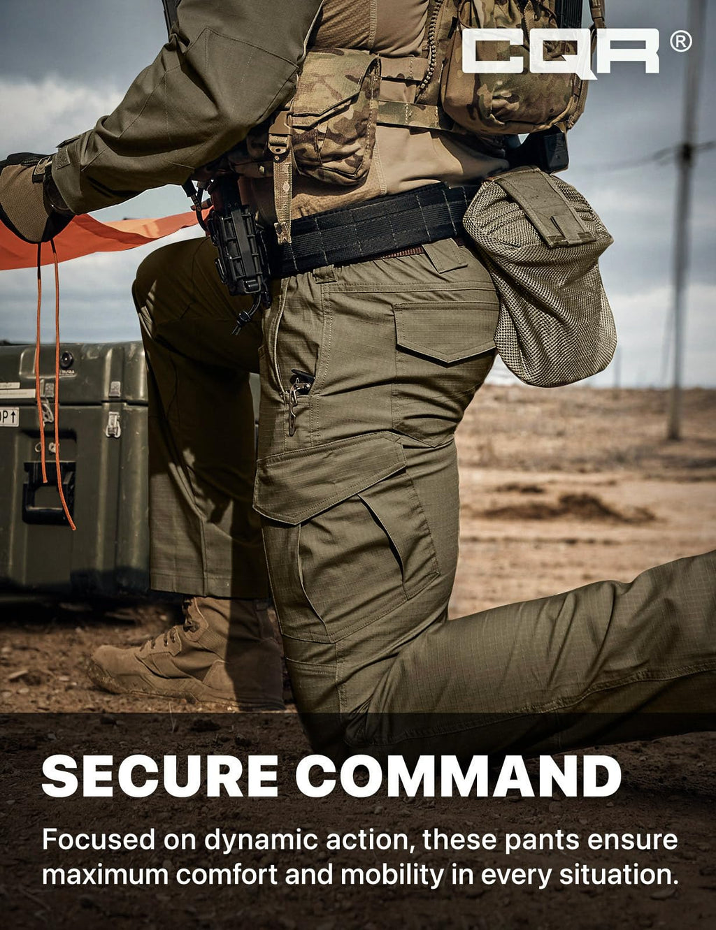 CQR Men's Flex Ripstop Tactical Pants, Water Resistant Stretch Cargo Pants, Lightweight EDC Hiking Work Pants, Marauder Soil Green, 34W x 32L