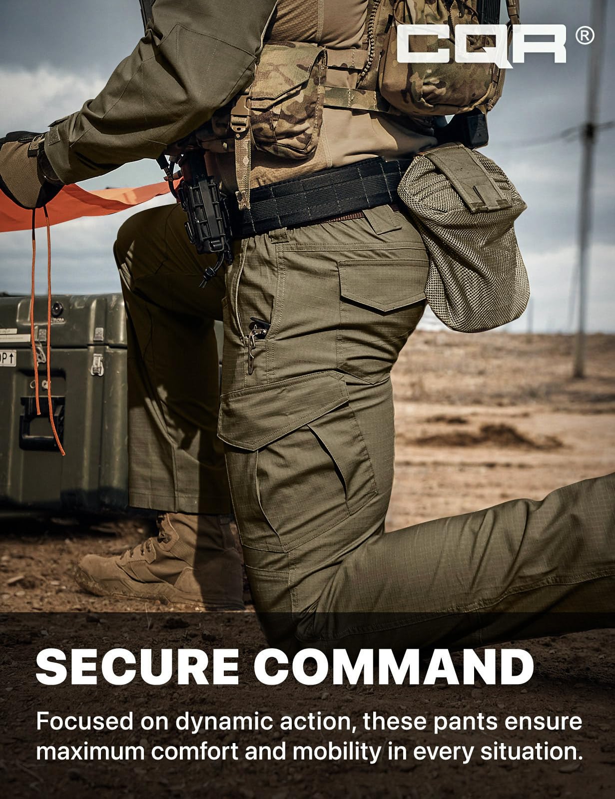 CQR Men's Flex Ripstop Tactical Pants, Water Resistant Stretch Cargo Pants, Lightweight EDC Hiking Work Pants, Marauder Soil Green, 34W x 32L