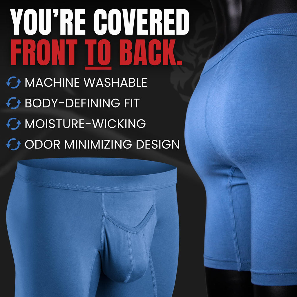 Real Men 7in Modal Boxer Briefs V-Fly B Pouch Lrg 3pk Blu/HthrGry/SltGry Mens Black Underwear Men Mens Black Boxer Briefs Best Bulge Enhancing Underwear