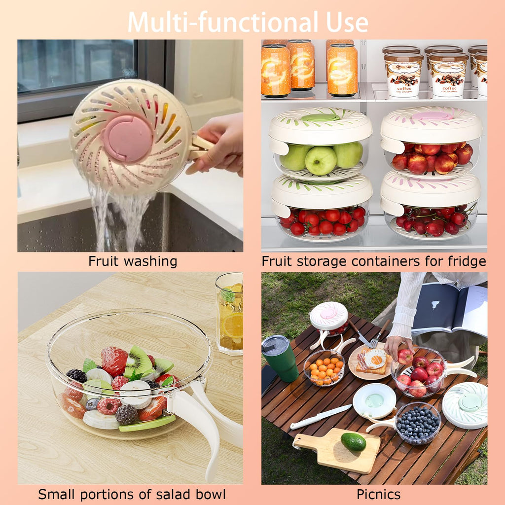 Portable Berry Basket with Strainer and Lid, Collapsible Handle Berry Containers for Fridge, Small Fruit Bowl for Berries, Grapes, Cherries, Rice Washer and Strainer 6.1inch (Pink)