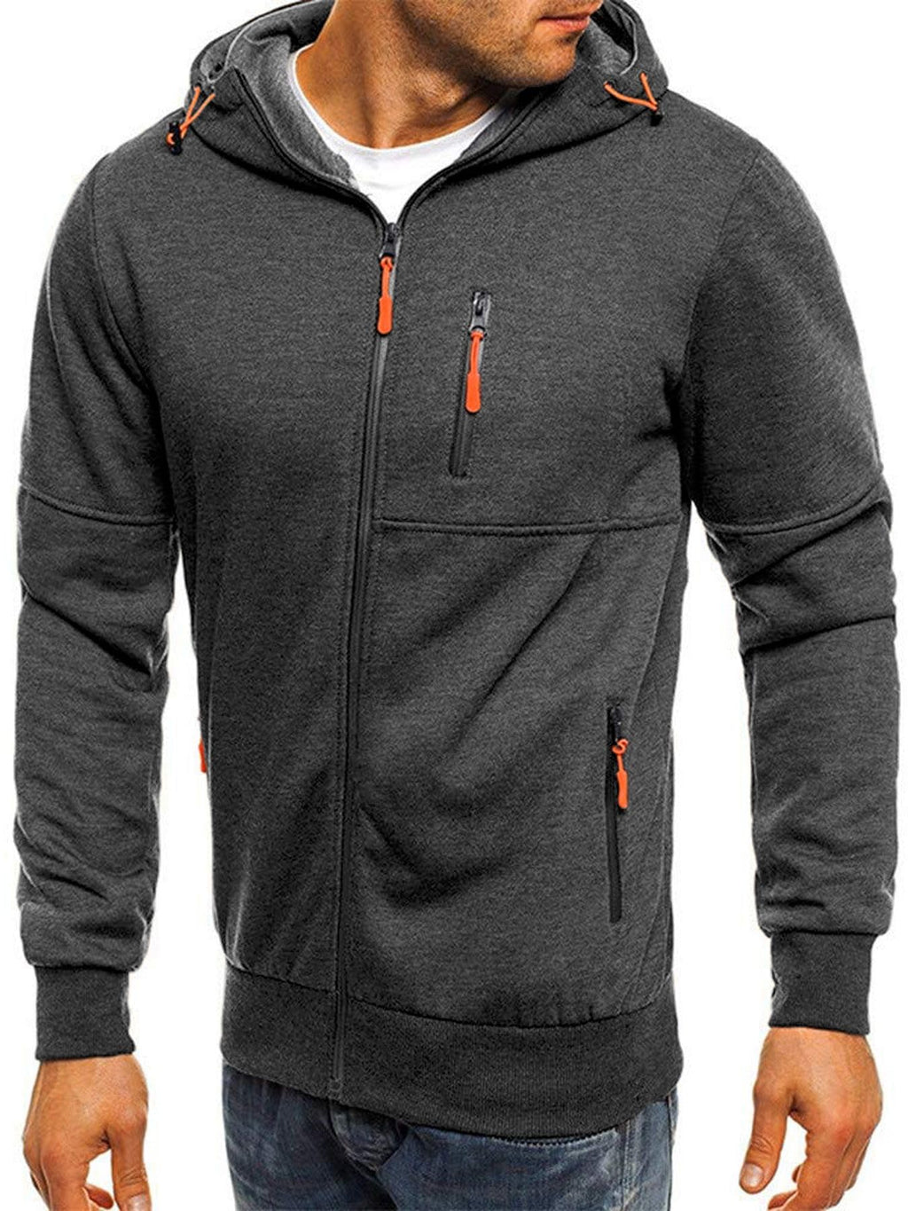 Riskrole Men's Zip Up Fleece Hoodie Lightweight Sweatshirt Long Sleeve Sports Hooded Jacket with Zipper Pockets Dark Grey