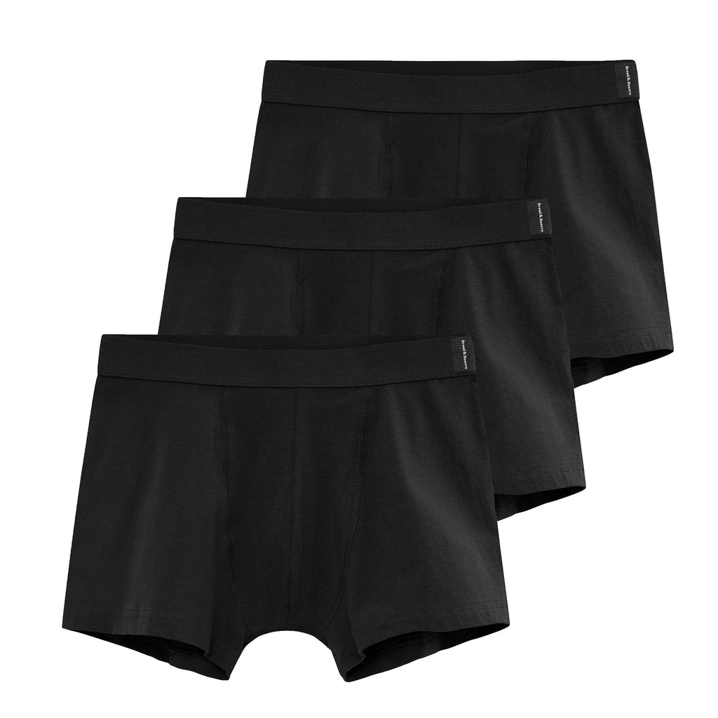 Bread and Boxers Men's Classic Stretchy Cotton Boxer Brief Underwear, Pack of 3, Black, Small