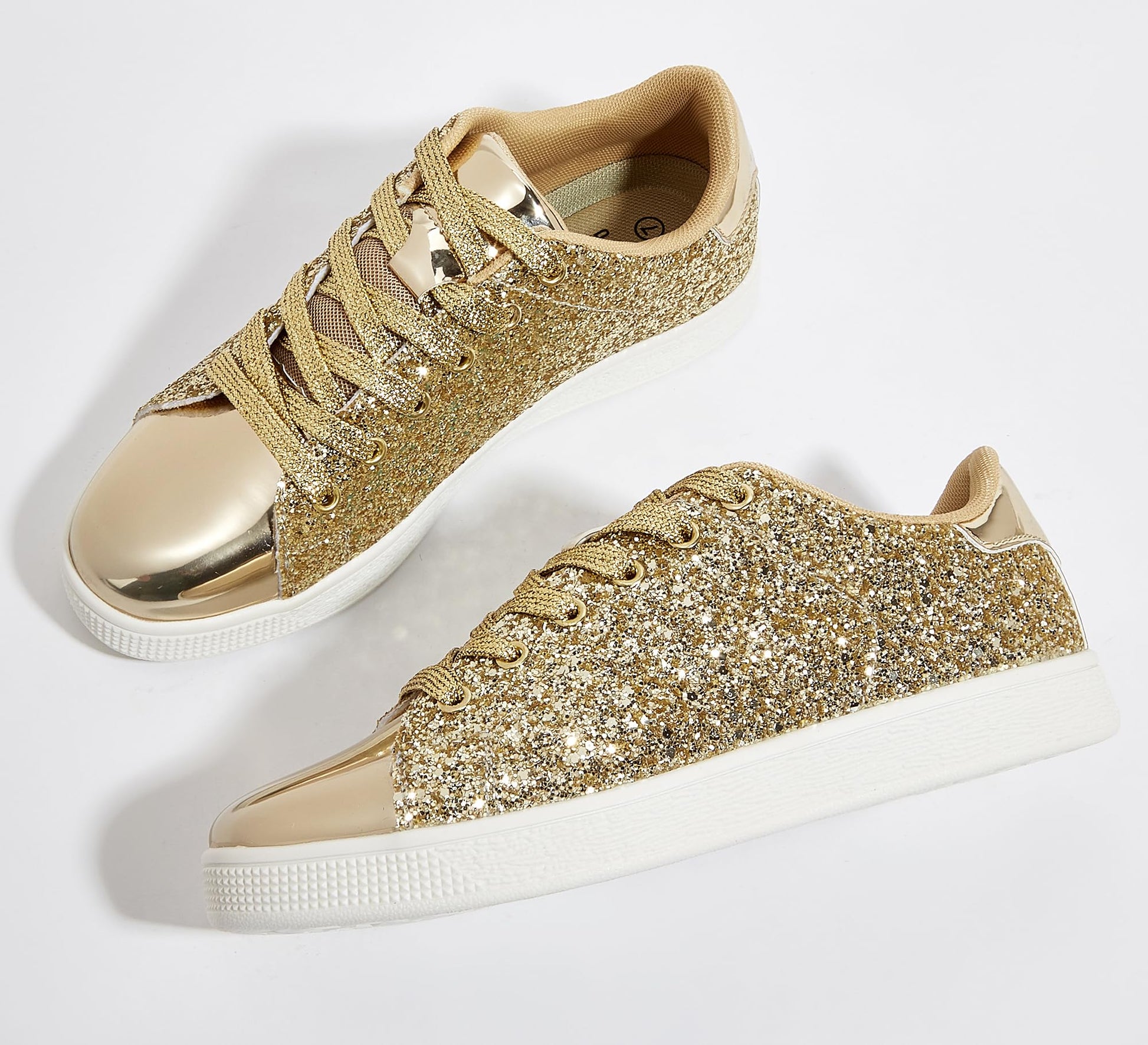 LUCKY STEP Glitter Sneakers Lace up | Fashion Sneakers | Sparkly Shoes for Women (All Gold,10 B(M) US)