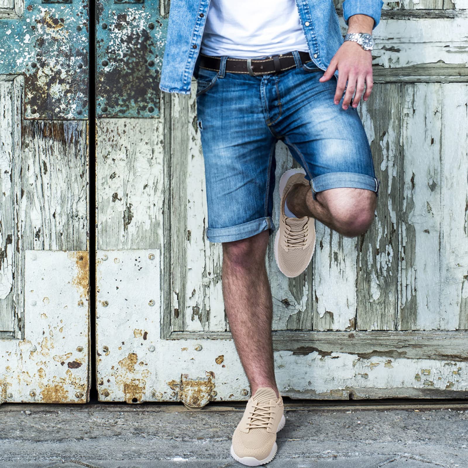 Akk Slip On Tennis Shoes for Men - Non Slip Walking Casual Shoes Lightweight Breathable Athletic Road Running Workout Gym Jogging Sneakers Beige Size 13