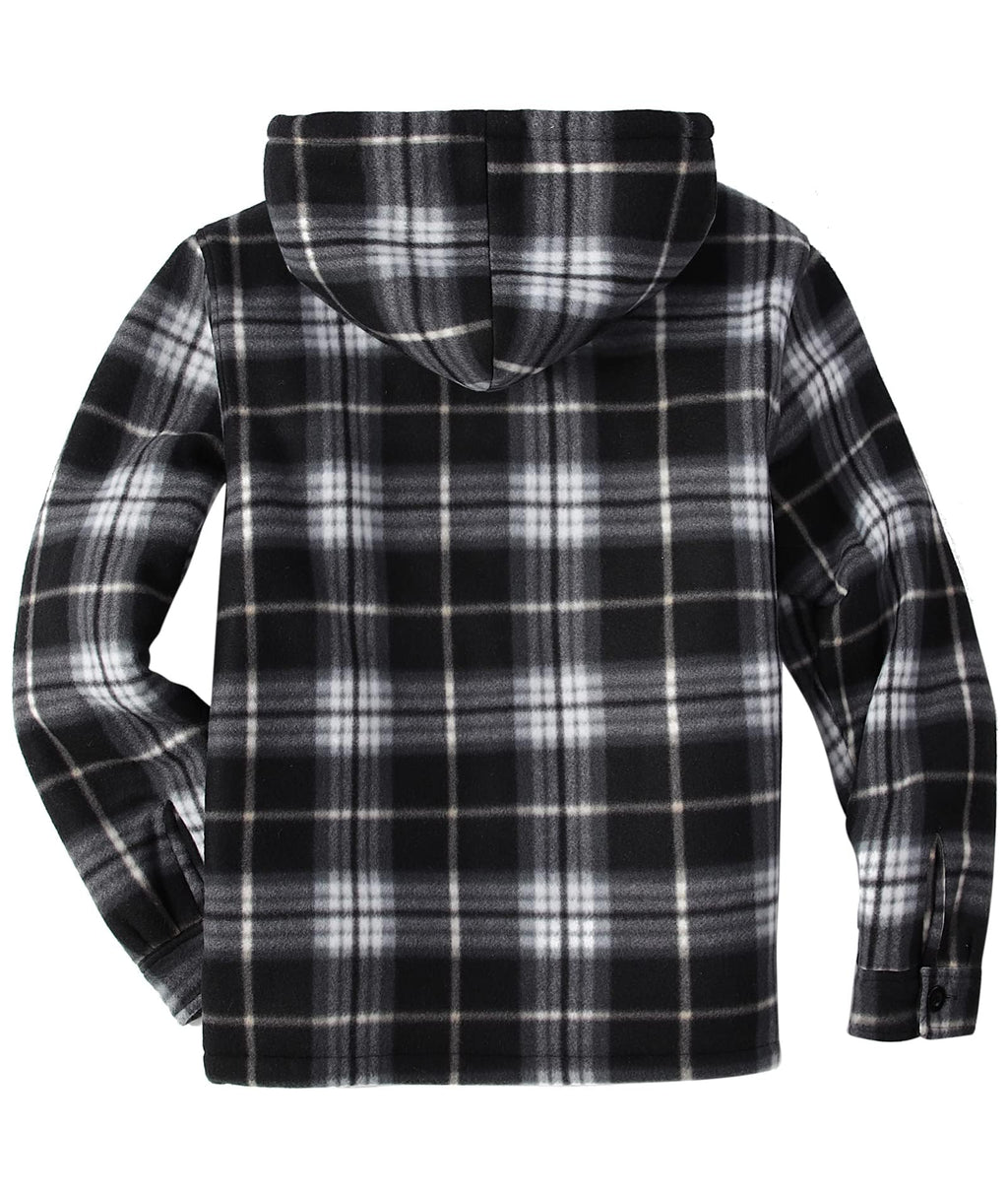 SCODI Men's Flannel Shirt Jacket Fleece Sherpa Lined Plaid Jackets Coat Full Zip Up Hoodie Winter Outwear Black White Large