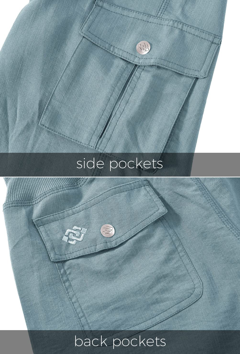 MoFiz Womens Capris with Pockets Loose Fit Casual Capri Pants Dressy Lightweight Ladies Baggy Cargo Pants for Hiking Grey Blue