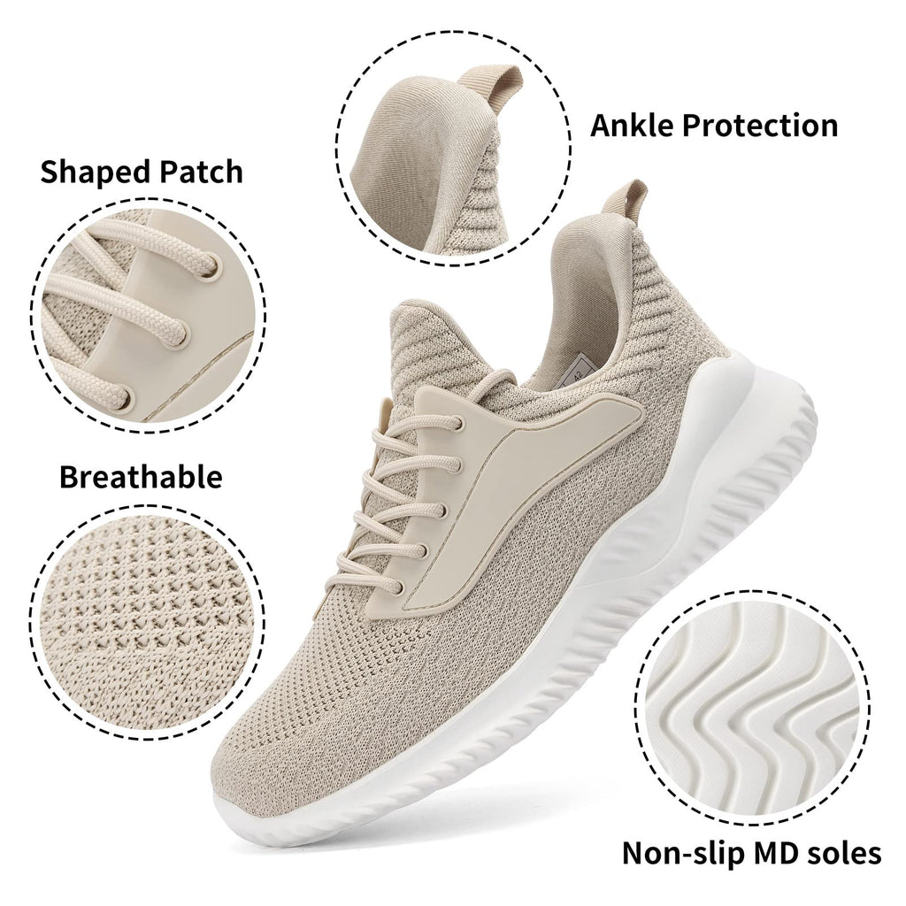 Akk Slip On Tennis Shoes for Men - Non Slip Walking Casual Shoes Lightweight Breathable Athletic Road Running Workout Gym Jogging Sneakers Beige Size 13