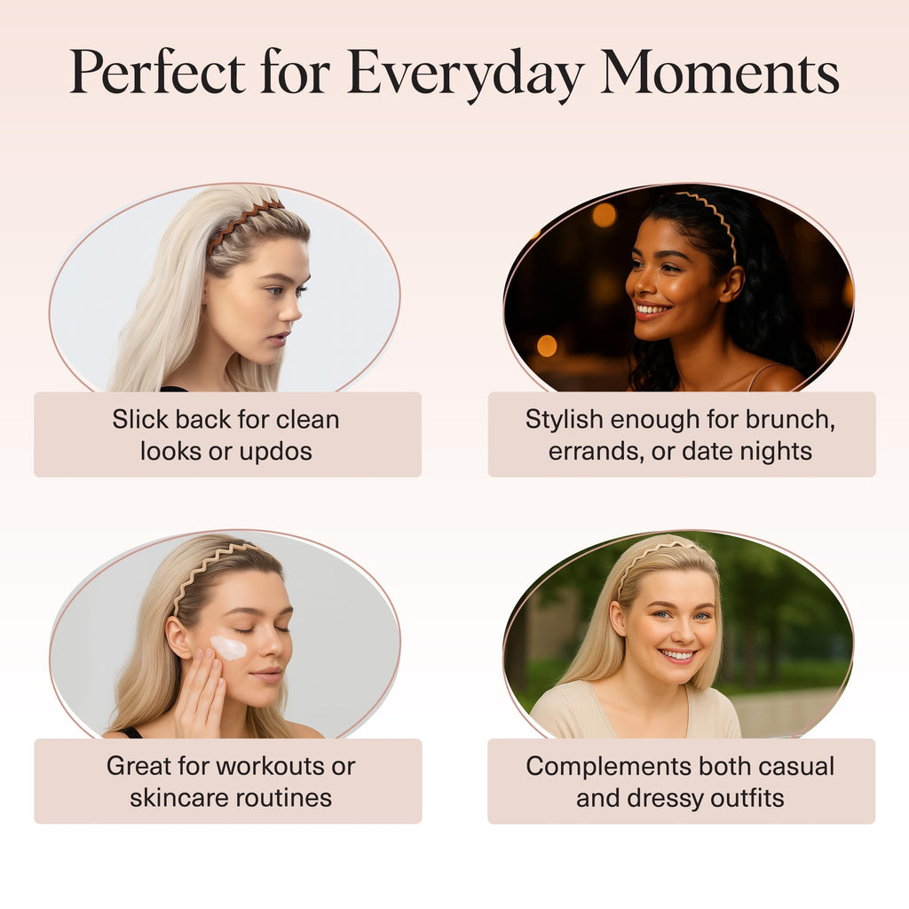 Kitsch Zig Zag Headbands, Recycled Plastic Wavy Hair Band with Teeth, Comb Headbands for Women and Men, Classic 90s Hair Accessories, 2pcs (Neutral)