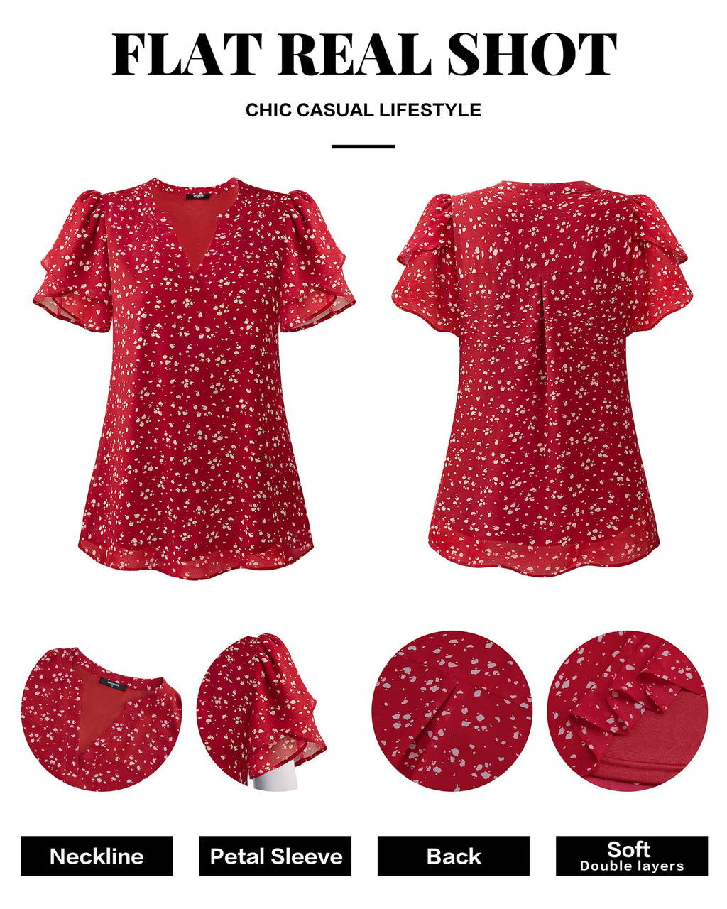 Lotusmile Women's Dressy Summer Tops - Polka Dot Blouses, Chiffon Casual Sophisticated Short Sleeve Tops for Petite Women