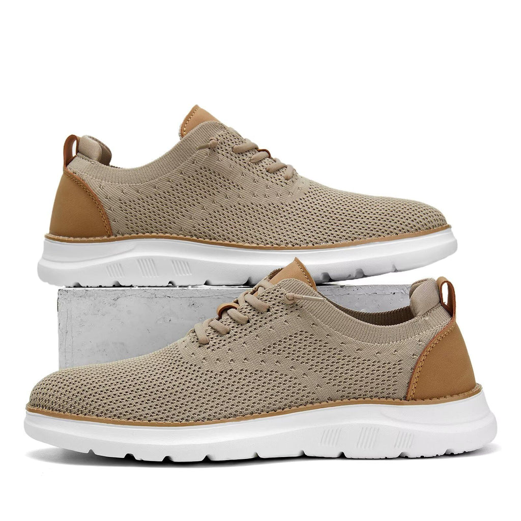 Men's Mesh Sneakers Oxfords Lace-Up Lightweight Casual Walking Shoes Driving Shoes Khaki