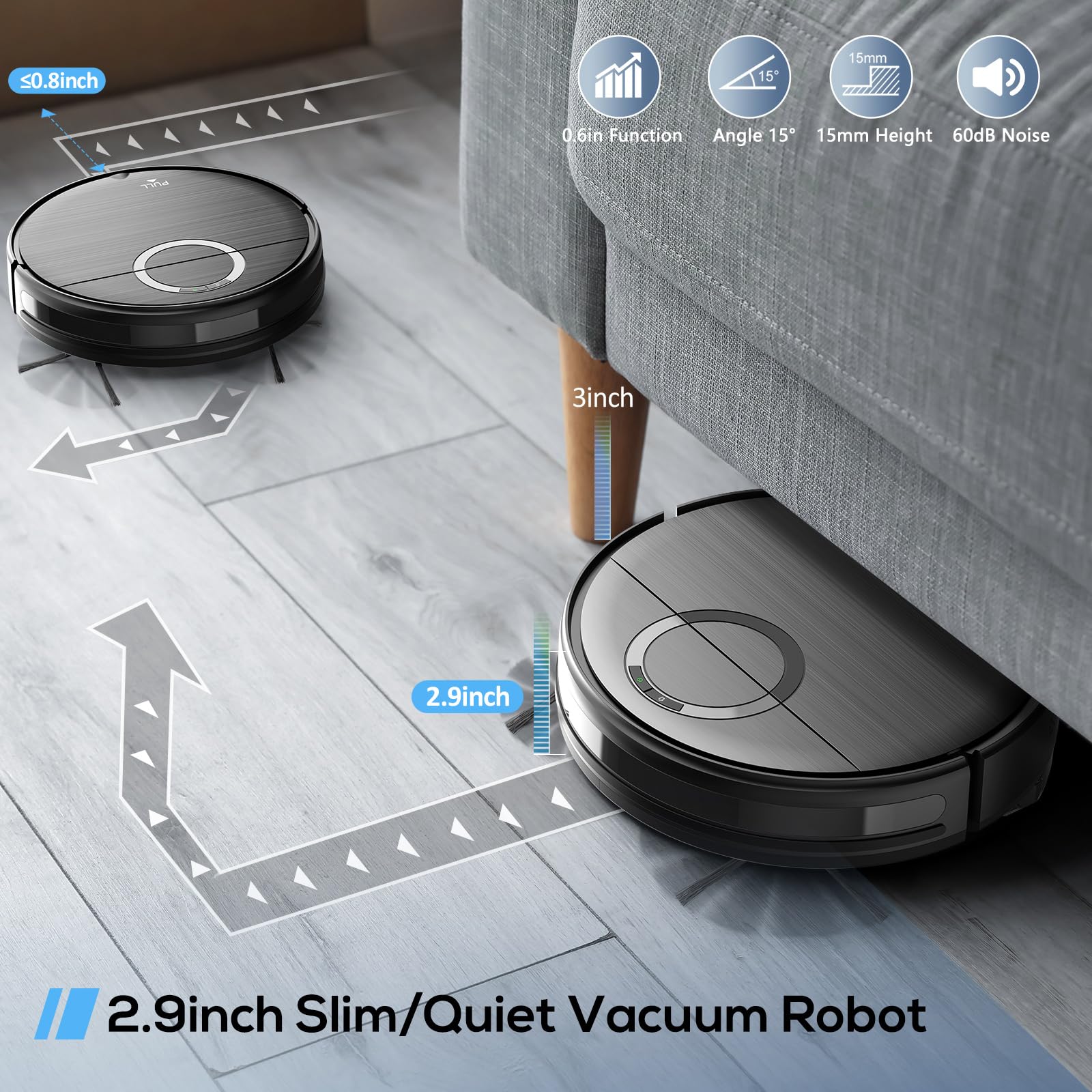UMMUND Robot Vacuum and Mop Combo, 2 in 1 Mopping Robotic Vacuum Cleaner with Schedule, Wi-Fi/App/Remote, Max Suction 2000Pa, Self-Charging, Slim, Ideal for Hard Floor, Pet Hair, Low-Pile Carpet