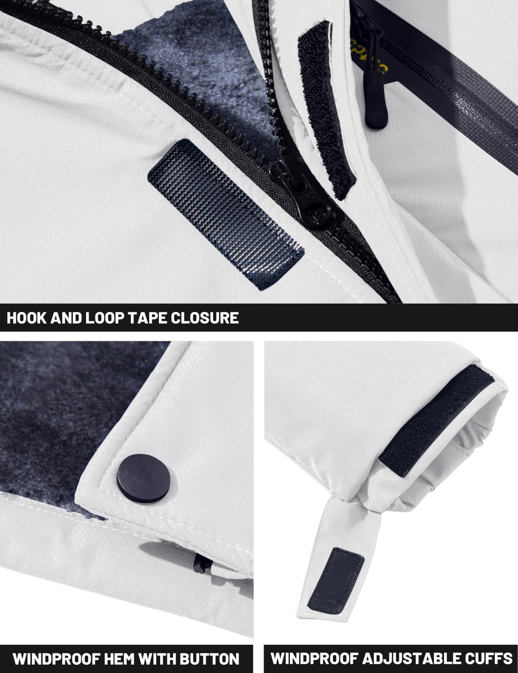 TACVASEN Men's Skiing Jacket with Hood Winter Jacket Water Resistant Hiking Fishing Travel Fleece Jacket Mens Warm Parka Ski Coat White, L