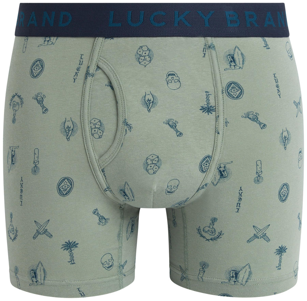Lucky Brand Mens Boxer Briefs - 6 Pack Soft Stretch Mens Underwear with Functional Fly Pouch Boxers for Men (Sizes: S-2XL), Size Large, Indigo/Light Green/Charcoal Grey