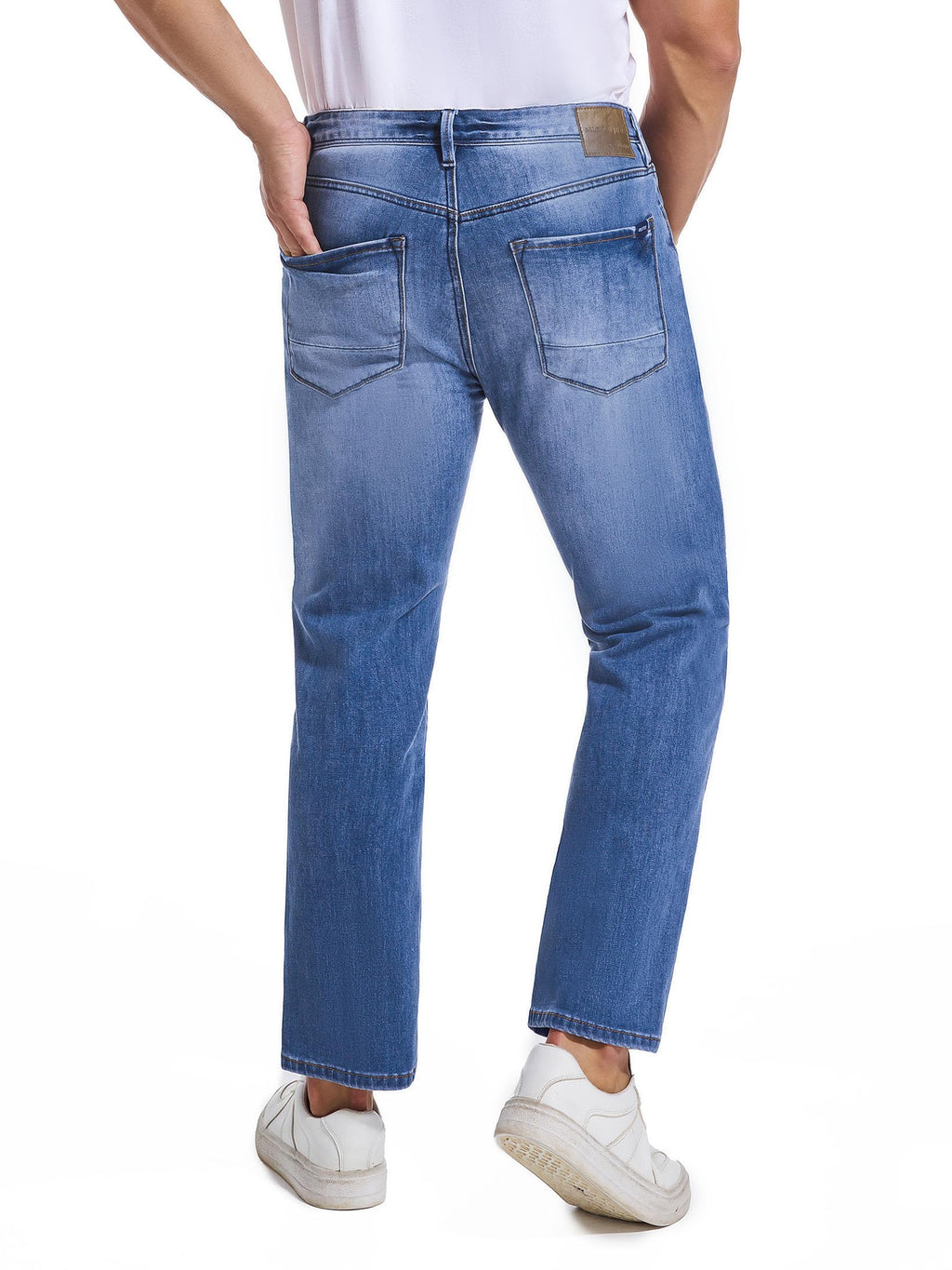 AbleTree Jeans for Short Men 27" Original Straight Taper Fit Short Length Casual Stretch Denim Pants AT01 Medium Blue