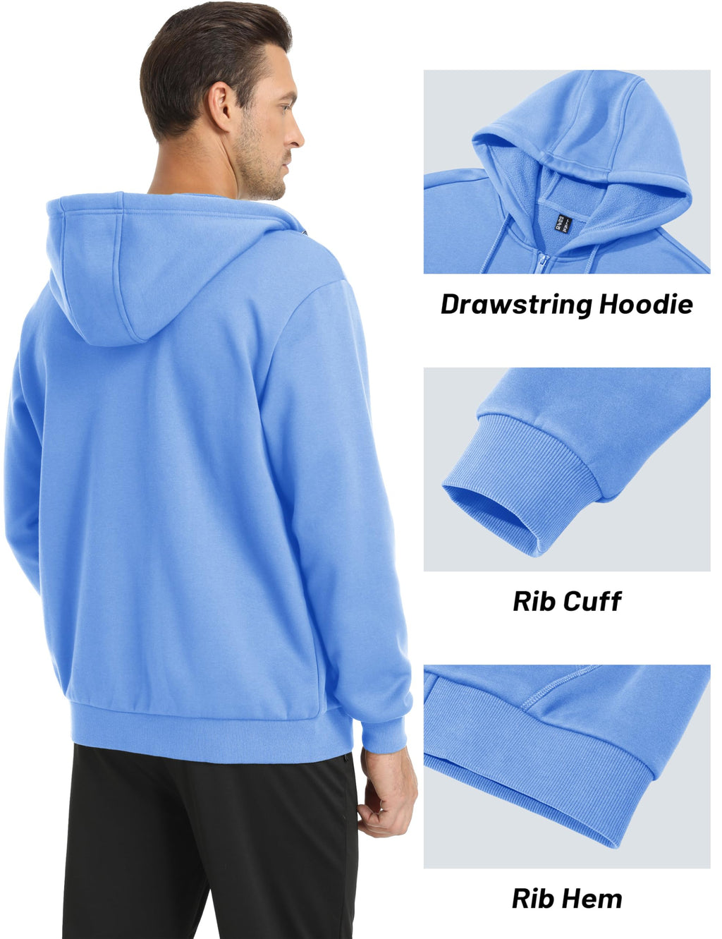 MAGCOMSEN Fleece Hoodie Men Full Zip Athletic Long Sleeve Hooded Sweatshirts with Pockets Lightweigt Zip Hoodie Men Light Blue L