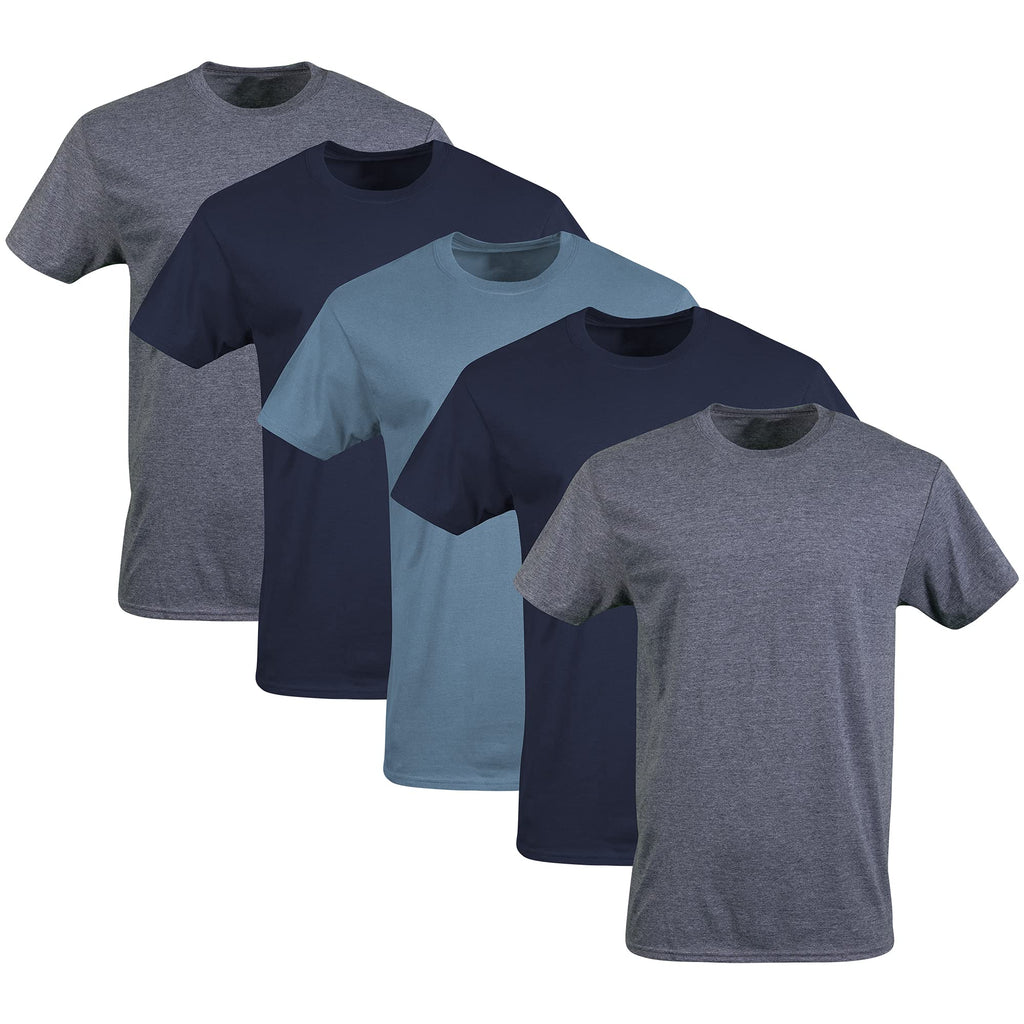 Gildan Men's Crew T-Shirts, Multipack, Style G1100, Navy/Heather Navy/Indigo Blue (5-Pack), 2X-Large