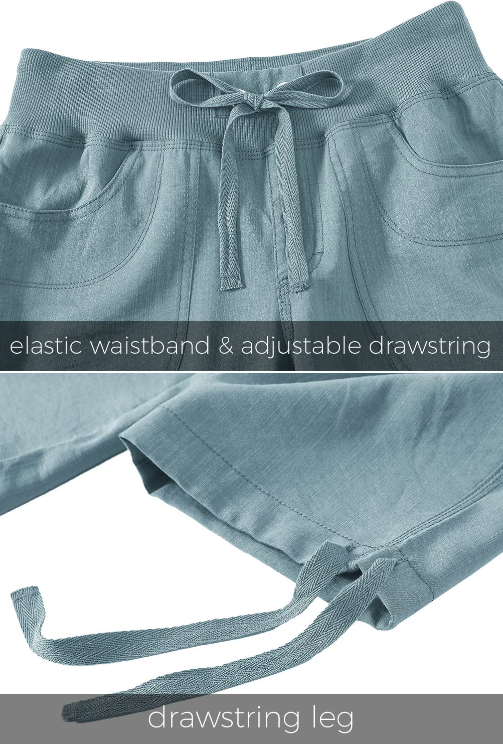 MoFiz Womens Capris with Pockets Loose Fit Casual Capri Pants Dressy Lightweight Ladies Baggy Cargo Pants for Hiking Grey Blue